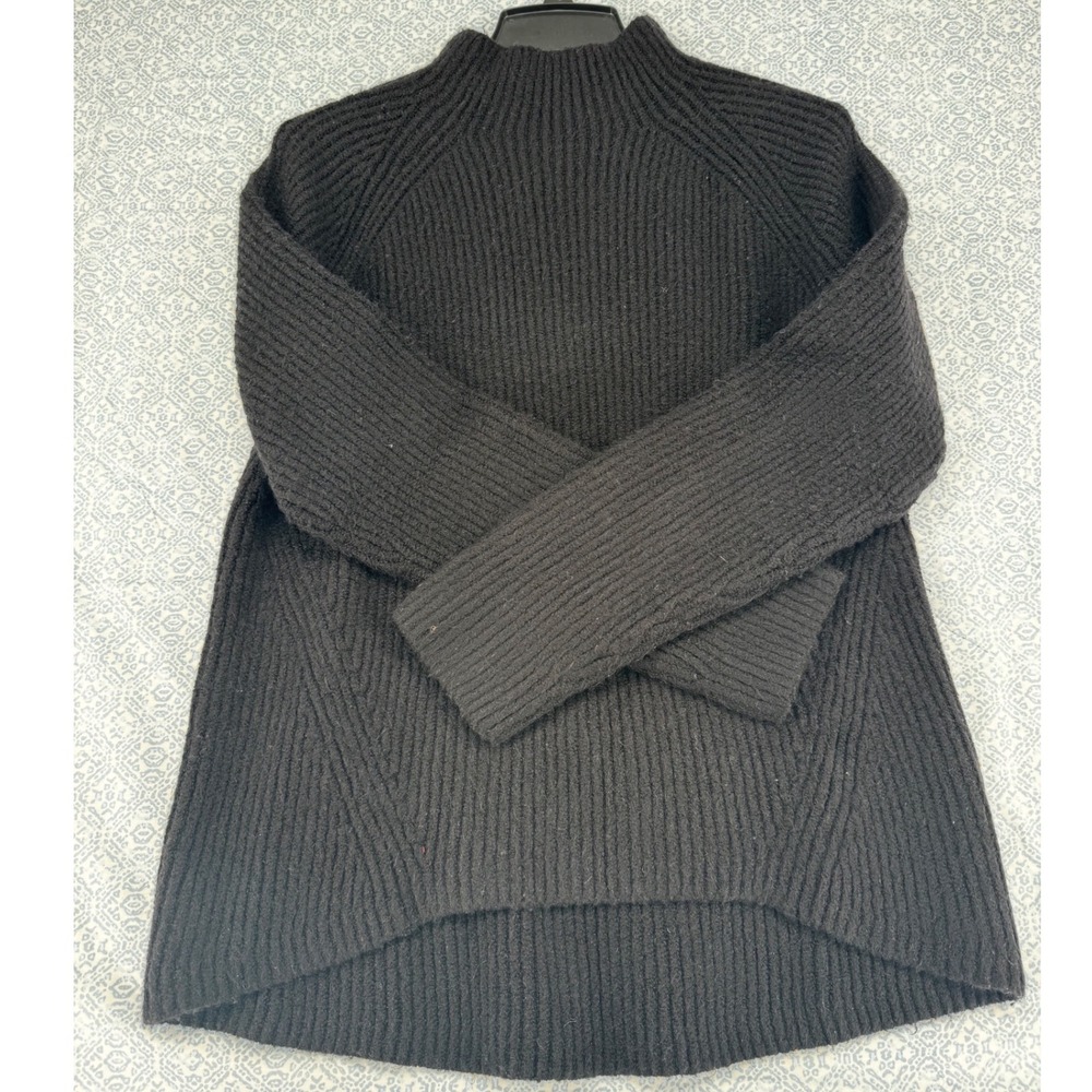 Madewell Black Ribbed Mock Neck Wool Blend High-Low Sweater Large